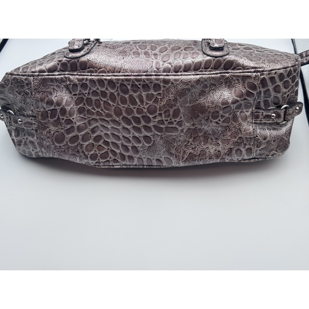 Vintage Y2K Guess Metallic Pewter Faux Croc Embossed Shoulder Bag w/ Silver HW - Picture 8 of 16